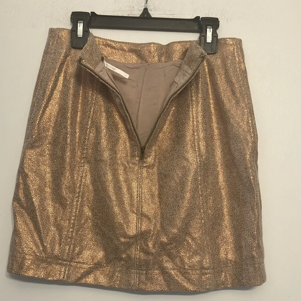 Free people metallic rose gold copper glitterer faux suede lined skirt size 2